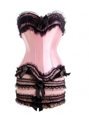 Pink Corset Dress With Black Lace