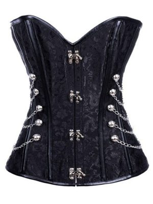 Black Steampunk Style Corset with Chain and Stud Detail