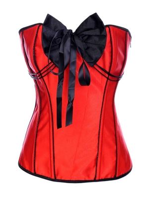 Red Satin Women Corset With Bow