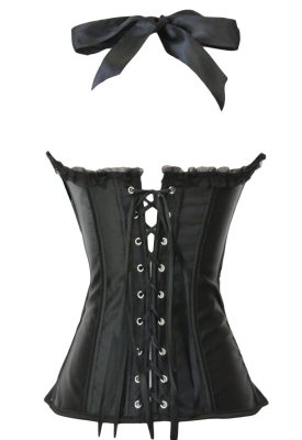 Black Satin Lace Up Halter Corset Top