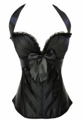 Black Satin Lace Up Halter Corset Top