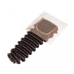 Braziliaanse Vetersluiting 4x4 Diepe Golf Gratis Deel Stijl Met Baby Haar 100% Menselijk Remy Haar Natuurlijke kleur