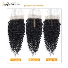 Braziliaanse Kinky Krullend Haar Sluiting met Baby Haar 130% dichtheid Remy Sluiting Krullend Menselijk Haar Vetersluiting 1 PC