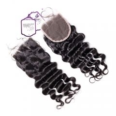 Braziliaanse Vetersluiting 4*4 Diepe Golf Gratis Deel Stijl Met Baby Haar 100% Menselijk Remy Haar Bundel