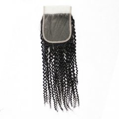 Krullend Vetersluiting Braziliaanse Niet-Remy Menselijk Haar Natuurlijke Kleur 8-20 inch 4x4 Vetersluiting Gratis Deel Stijl