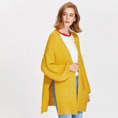 Lantern Sleeve Slit Textured Cardigan