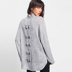 Split Side Dip Hem Bow Back Sweater